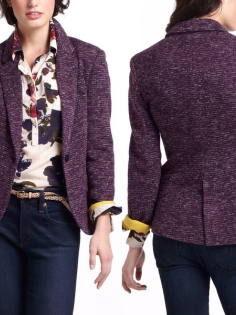Anthropologie Cartonnier Dashes Knit Plum Purple Blazer – Women’s M